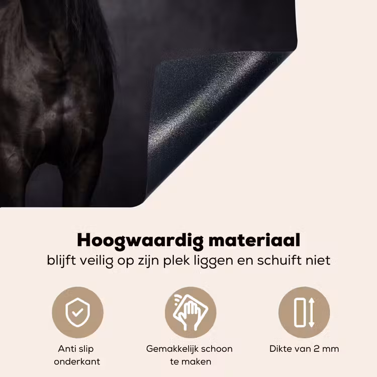 Portret - Paard - Zwart Inductie beschemer met haakjes klein -ky-onderkant-nl