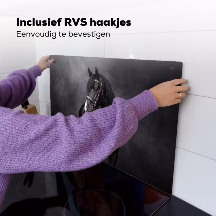 Portret - Paard - Zwart Inductie beschemer met haakjes klein -ky-ophangen-nl