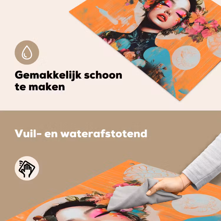 Portret - Vrouw - Abstract - Bloemen Inductie beschemer met haakjes klein -ky-schoon-nl