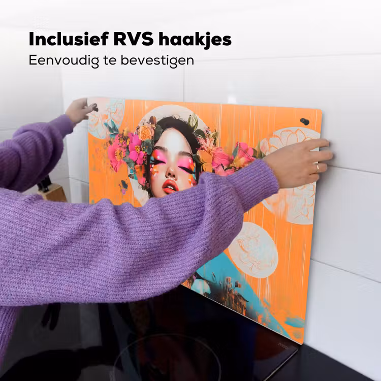 Portret - Vrouw - Abstract - Bloemen Inductie beschemer met haakjes klein -ky-ophangen-nl