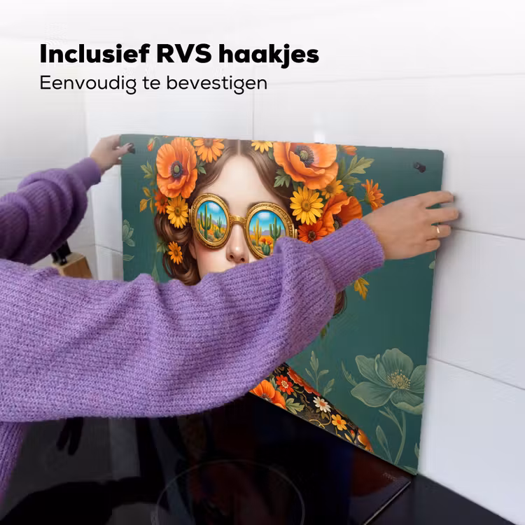 Portret - Vrouw - Kleurrijk - Expressief Inductie beschemer met haakjes klein -ky-ophangen-nl