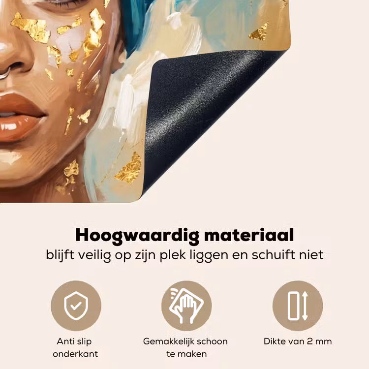 Portret - Vrouw - Schilderij - Blauw - Goud - Expressief Inductie beschemer met haakjes klein -ky-onderkant-nl