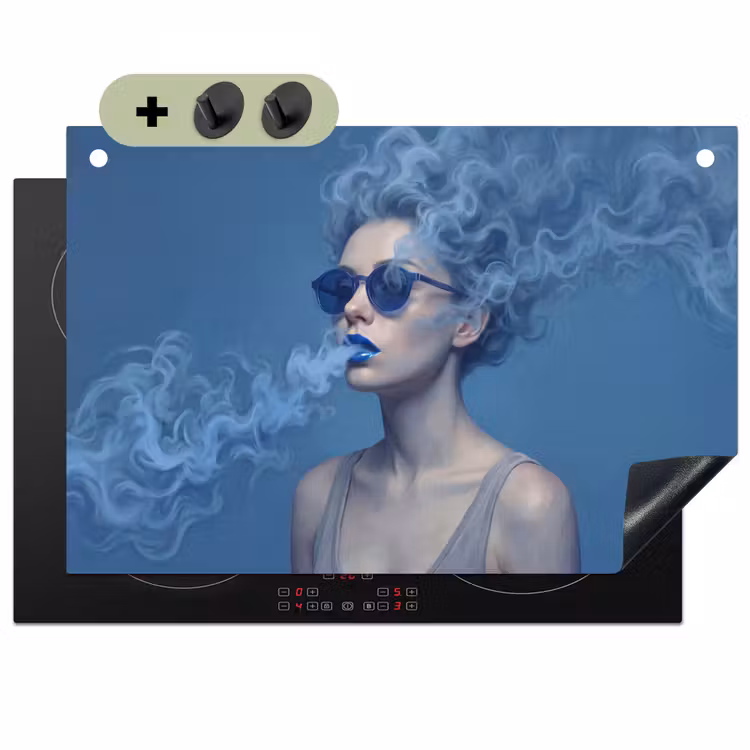 Portret - Zonnebril - Rook - Abstract - Blauw Inductie beschemer met haakjes klein -3d