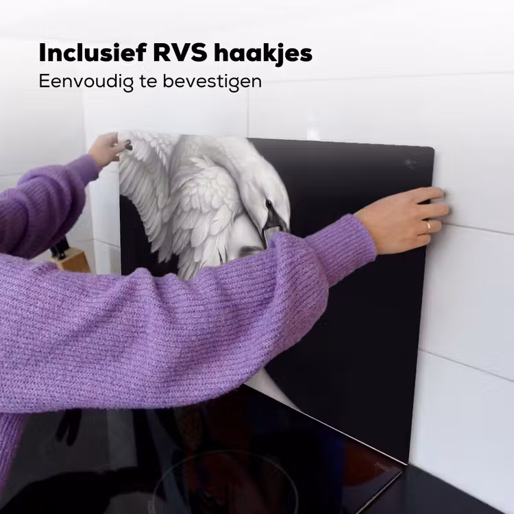Portret - Zwaan - Zwart - Wit Inductie beschemer met haakjes klein -ky-ophangen-nl