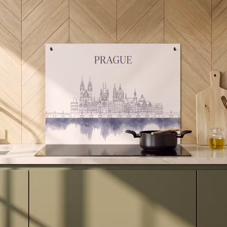 Praag - Skyline - Architectuur - Blauw Inductie beschemer met haakjes klein -sfeer2