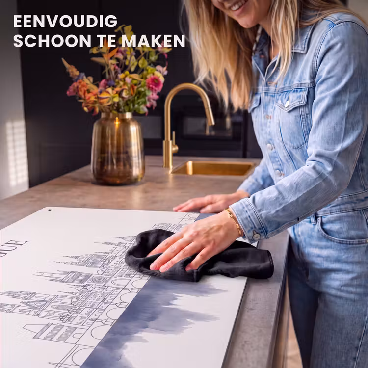 Praag - Skyline - Architectuur - Blauw Inductie beschemer met haakjes klein -ky-schoon-nl