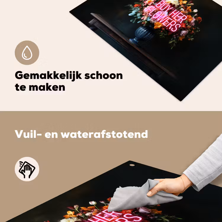 Quote - Bloemen - Vaas - Neon Inductie beschemer met haakjes klein -ky-schoon-nl