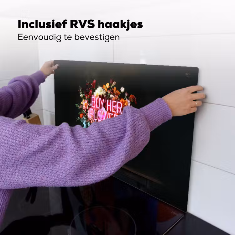 Quote - Bloemen - Vaas - Neon Inductie beschemer met haakjes klein -ky-ophangen-nl