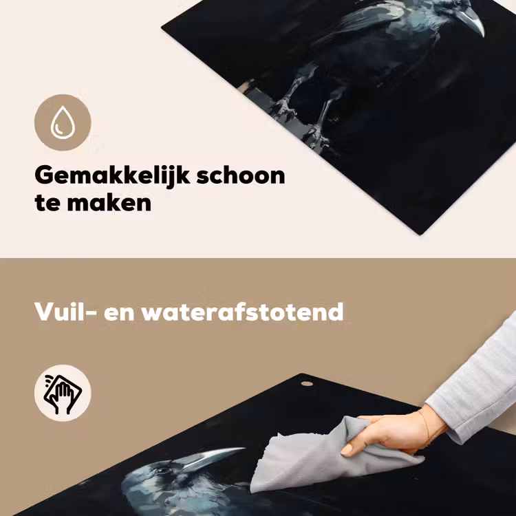Raaf - Vogels - Zwart Inductie beschemer met haakjes klein -ky-schoon-nl