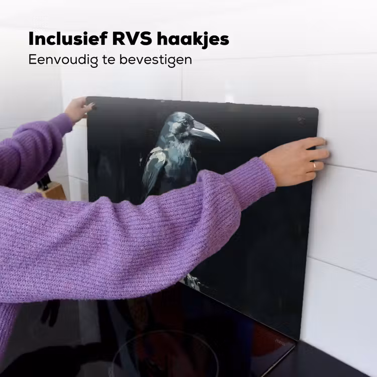 Raaf - Vogels - Zwart Inductie beschemer met haakjes klein -ky-ophangen-nl