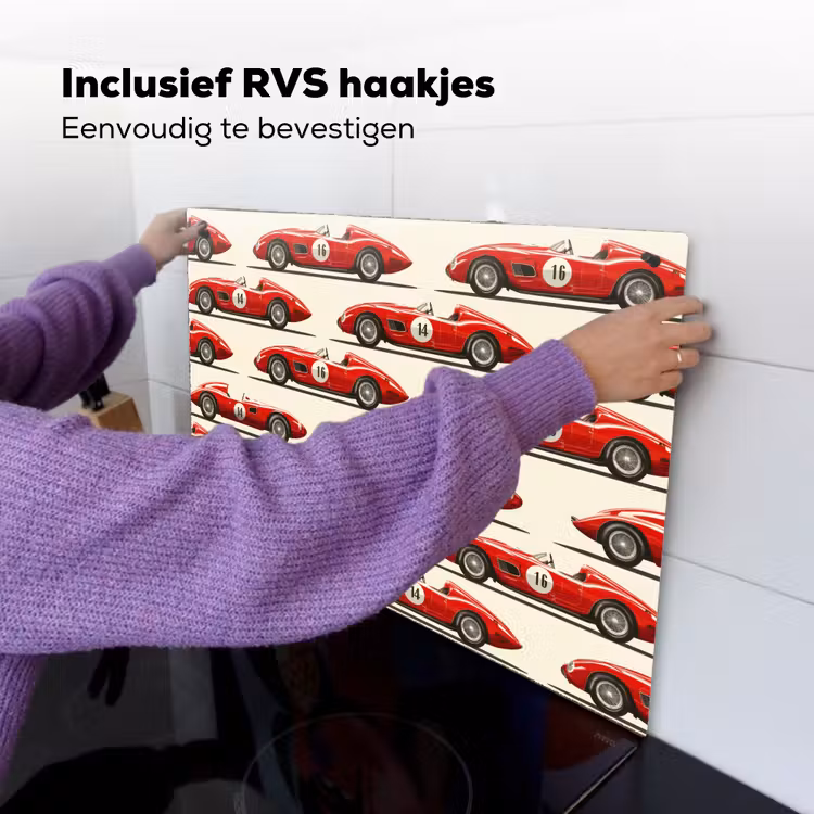 Raceauto - Retro - Rood Inductie beschemer met haakjes klein 777 -ky-ophangen-nl