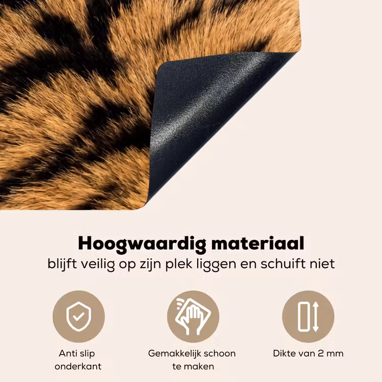 Realistisch - Tijgervacht - Zwart Inductie beschemer met haakjes klein -ky-onderkant-nl