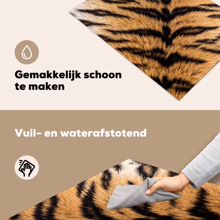 Realistisch - Tijgervacht - Zwart Inductie beschemer met haakjes klein -ky-schoon-nl