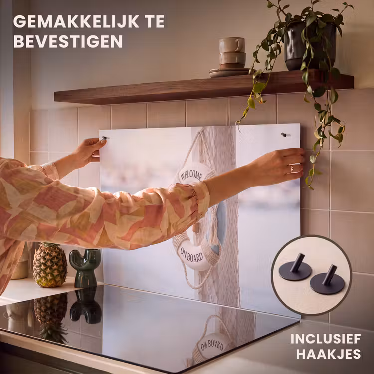 Reddingsboei - Maritiem - Welkom - Blauw - Wit Inductie beschemer met haakjes klein -ky-ophangen-nl