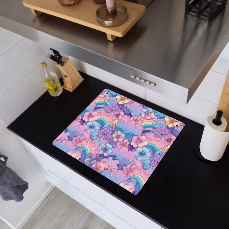 Regenbogen - Bloemen - Kleurrijk - Wolken Inductie beschemer met haakjes middel -sfeer1