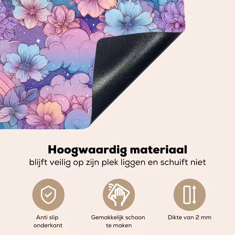 Regenbogen - Bloemen - Kleurrijk - Wolken Inductie beschemer met haakjes middel -ky-onderkant-nl