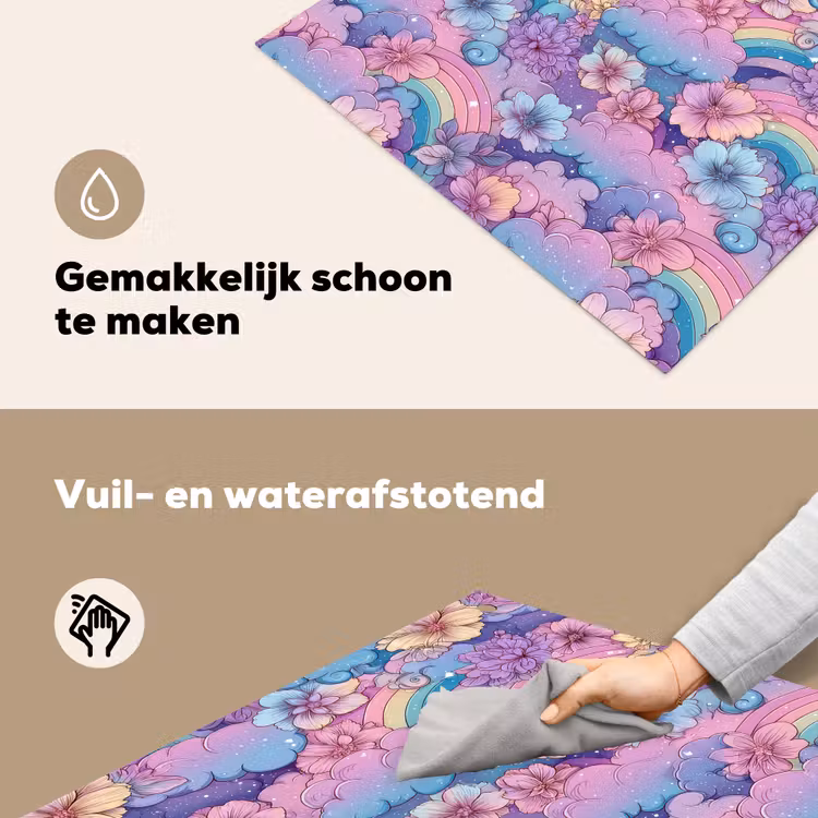 Regenbogen - Bloemen - Kleurrijk - Wolken Inductie beschemer met haakjes middel -ky-schoon-nl