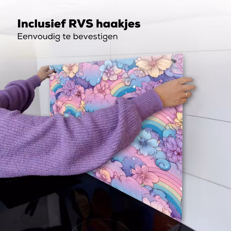Regenbogen - Bloemen - Kleurrijk - Wolken Inductie beschemer met haakjes middel -ky-ophangen-nl