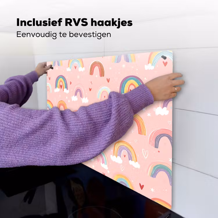 Regenboog - Patroon - Pastel - Handgetekend Inductie beschemer met haakjes middel -ky-ophangen-nl
