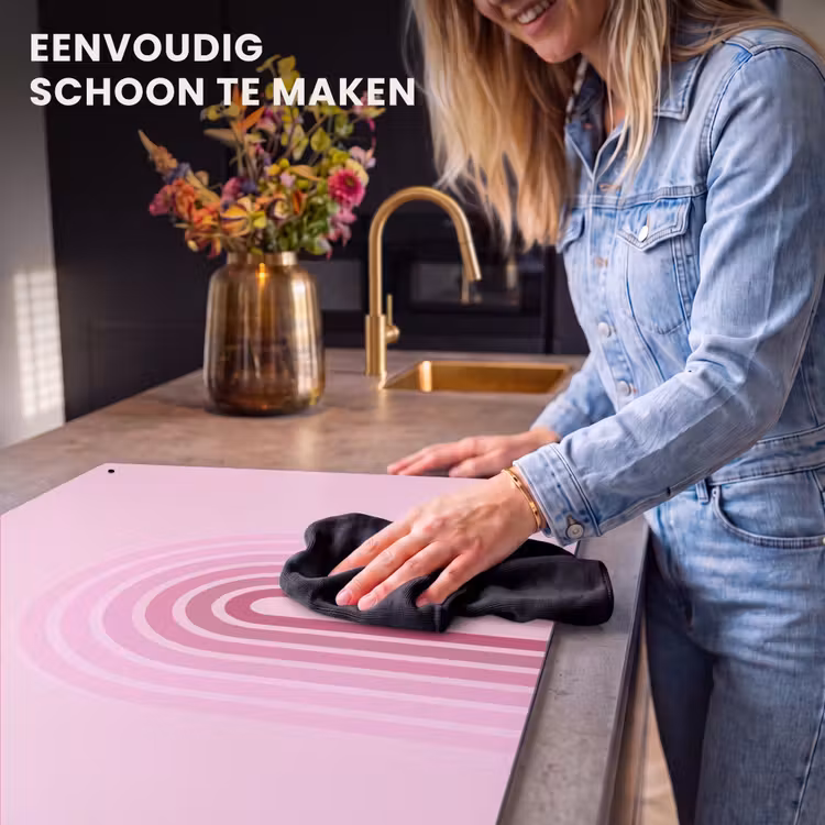 Regenboog - Roze - Abstract - Modern - Minimalistisch Inductie beschemer met haakjes klein -ky-schoon-nl