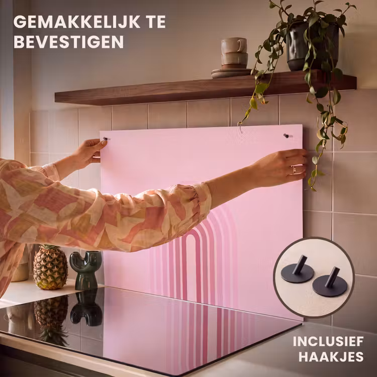 Regenboog - Roze - Abstract - Modern - Minimalistisch Inductie beschemer met haakjes klein -ky-ophangen-nl