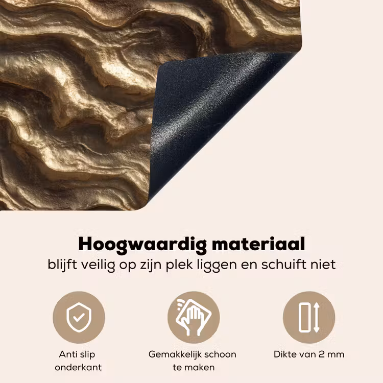 Reliëf - Golven - Abstract - Bronsgoud Inductie beschemer met haakjes klein 777 -ky-onderkant-nl