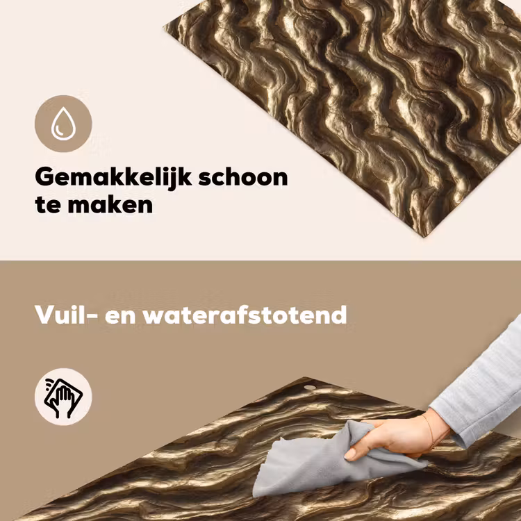 Reliëf - Golven - Abstract - Bronsgoud Inductie beschemer met haakjes klein 777 -ky-schoon-nl