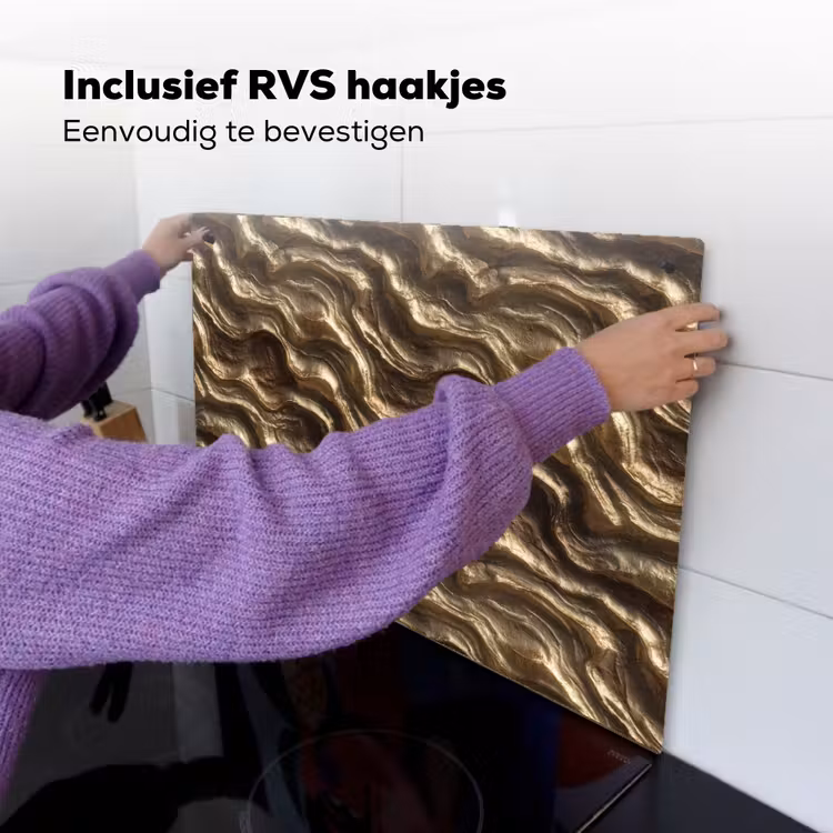 Reliëf - Golven - Abstract - Bronsgoud Inductie beschemer met haakjes klein 777 -ky-ophangen-nl