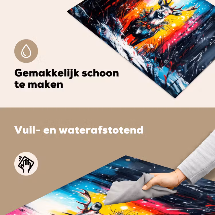 Rendier - Gewei - Krans - Kleurrijk Inductie beschemer met haakjes klein -ky-schoon-nl