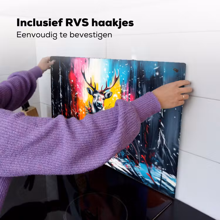 Rendier - Gewei - Krans - Kleurrijk Inductie beschemer met haakjes klein -ky-ophangen-nl