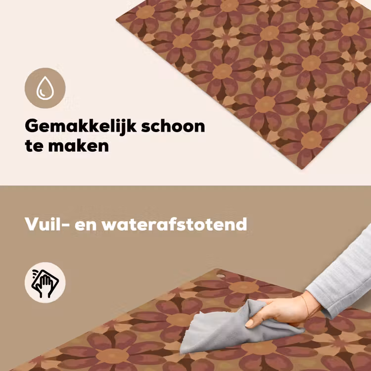 Retro - Bloemen - Bruin Inductie beschemer met haakjes klein 777 -ky-schoon-nl