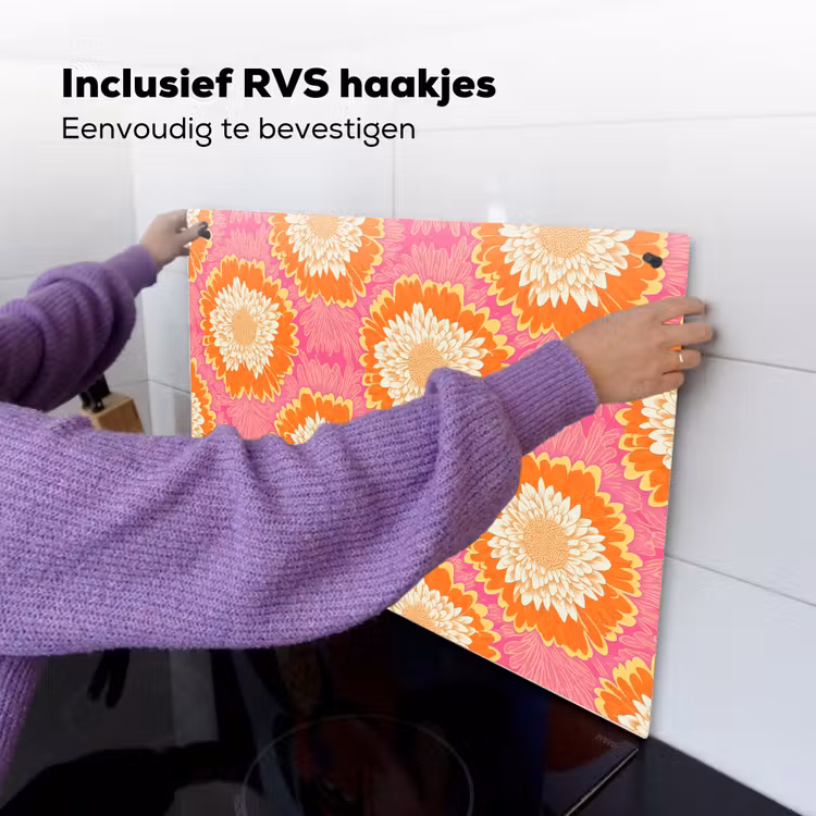 Retro - Bloemen - Kleurrijk Inductie beschemer met haakjes klein 777 -ky-ophangen-nl