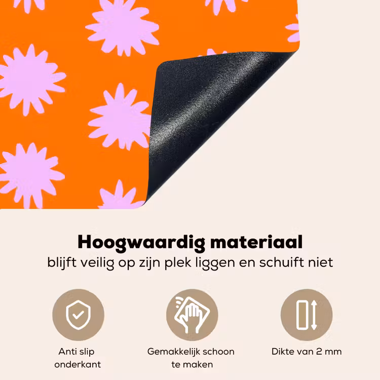 Retro - Bloemen - Oranje Inductie beschemer met haakjes klein 777 -ky-onderkant-nl