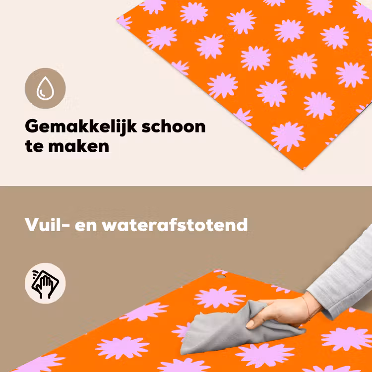 Retro - Bloemen - Oranje Inductie beschemer met haakjes klein 777 -ky-schoon-nl