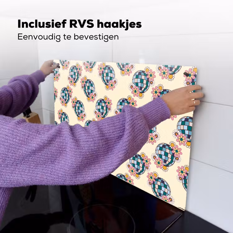 Retro - Disco - Bloemen - Discobal Inductie beschemer met haakjes klein 777 -ky-ophangen-nl