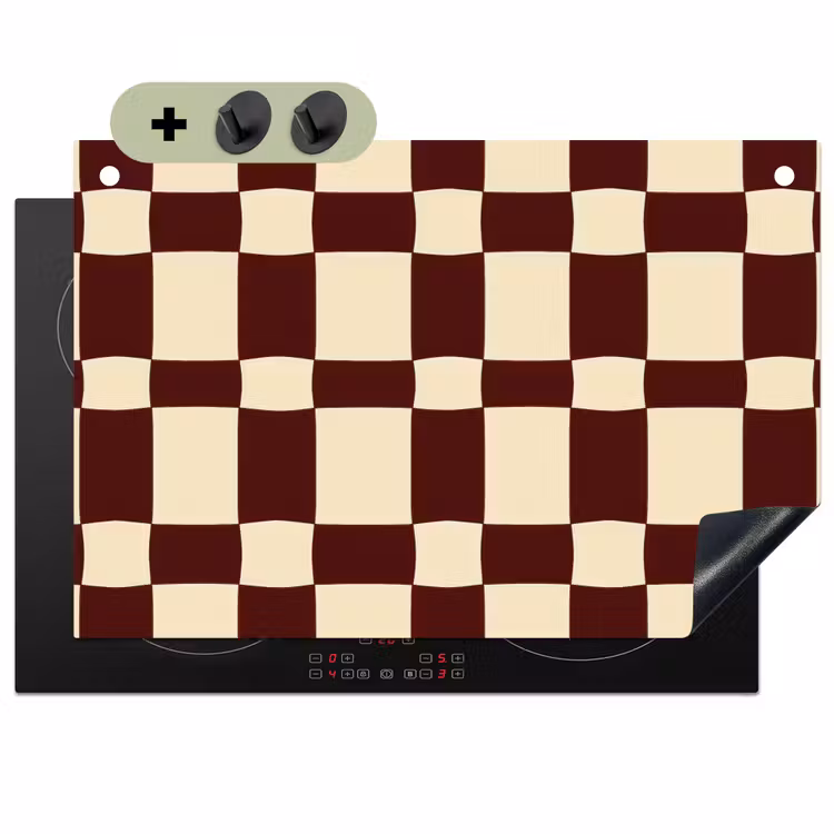 Retro - Patroon - Bruin Inductie beschemer met haakjes klein 777 -3d
