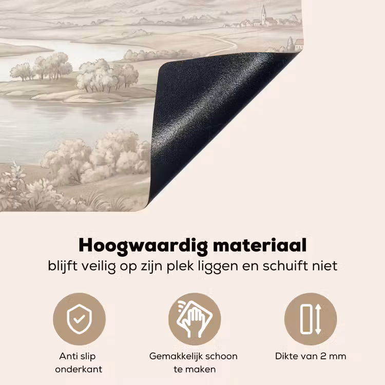 Rivierlandschap - Bergen - Natuur - Vintage - Beige Inductie beschemer met haakjes klein -ky-onderkant-nl