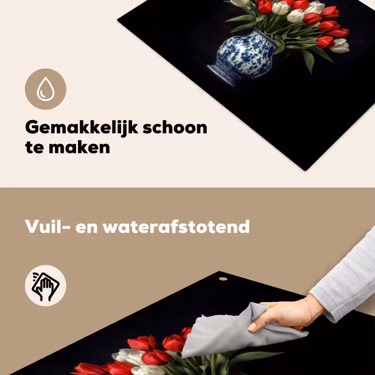 Rode - Bloemen - Tulpen - Vaas Inductie beschemer met haakjes klein -ky-schoon-nl