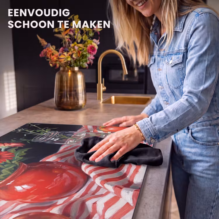 Inductiebeschermer & spatscherm (2in1) - Rode bloemen - Vaas - Rode bloemen - Vaas Inductie beschemer met haakjes klein