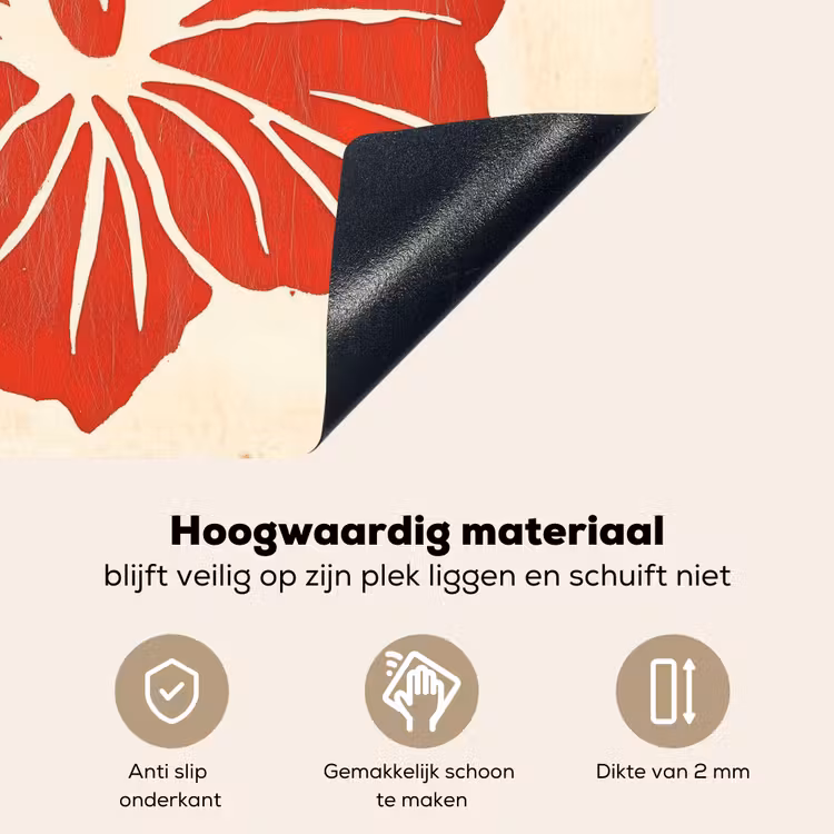 Rode hibiscusbloem - Textuur achtergrond - Beige Inductie beschemer met haakjes middel -ky-onderkant-nl