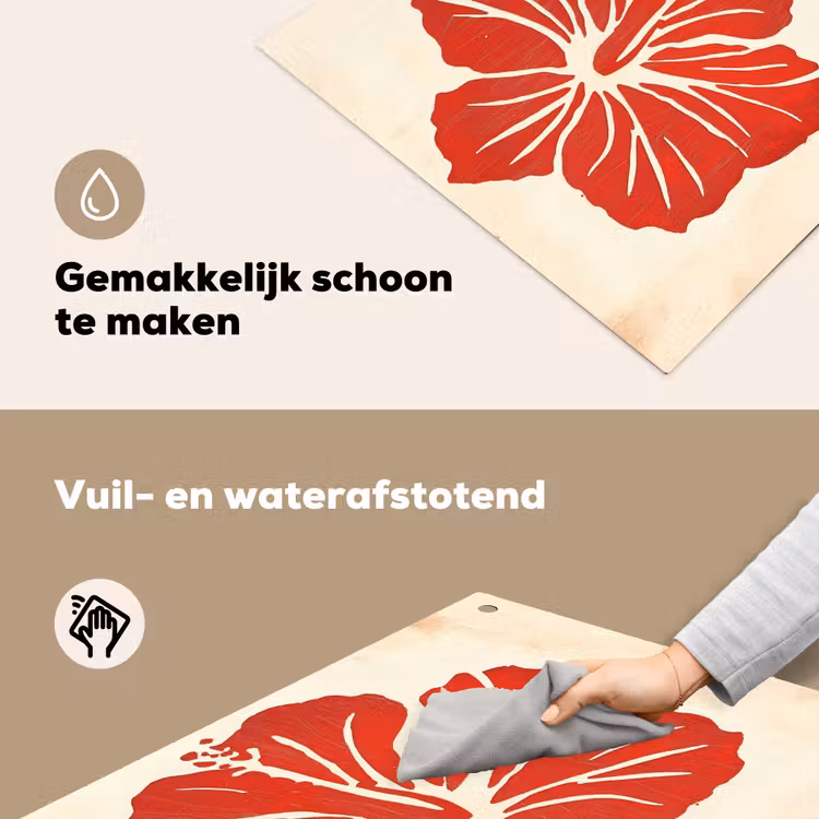 Rode hibiscusbloem - Textuur achtergrond - Beige Inductie beschemer met haakjes middel -ky-schoon-nl