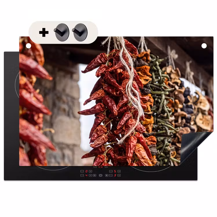 Inductiebeschermer & spatscherm (2in1) - Rode pepers - Eten - Rode pepers - Eten Inductie beschemer met haakjes klein