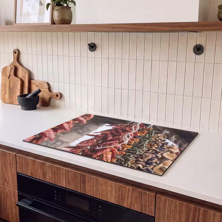 Inductiebeschermer & spatscherm (2in1) - Rode pepers - Eten - Rode pepers - Eten Inductie beschemer met haakjes klein