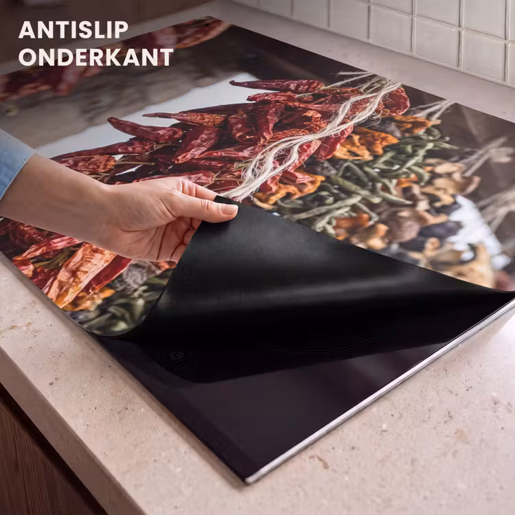 Inductiebeschermer & spatscherm (2in1) - Rode pepers - Eten - Rode pepers - Eten Inductie beschemer met haakjes klein
