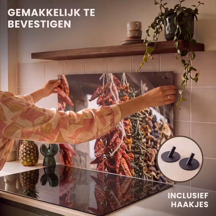 Inductiebeschermer & spatscherm (2in1) - Rode pepers - Eten - Rode pepers - Eten Inductie beschemer met haakjes klein