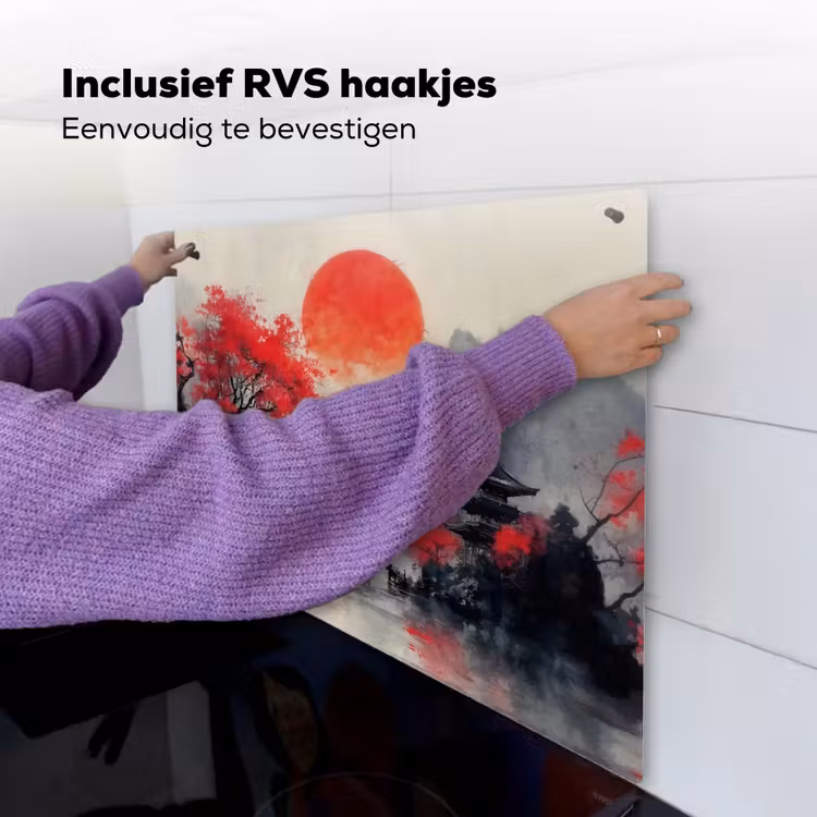 Rode zon - Rivier - brug - Bomen Inductie beschemer met haakjes middel -ky-ophangen-nl