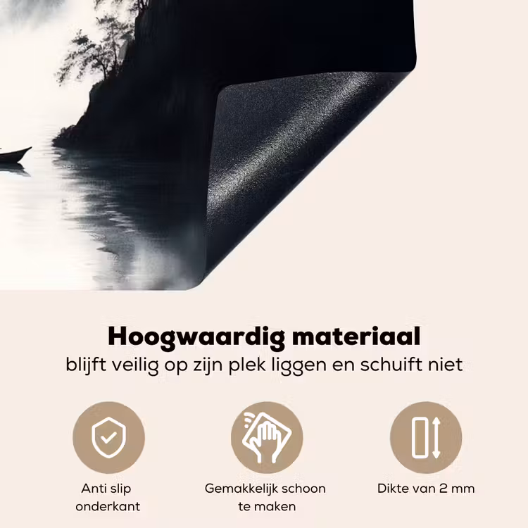 Roeiboot - Mistig - Bergen - Vogels Inductie beschemer met haakjes klein -ky-onderkant-nl