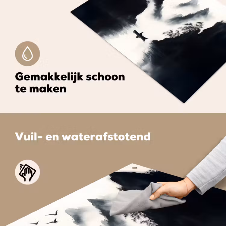 Roeiboot - Mistig - Bergen - Vogels Inductie beschemer met haakjes klein -ky-schoon-nl