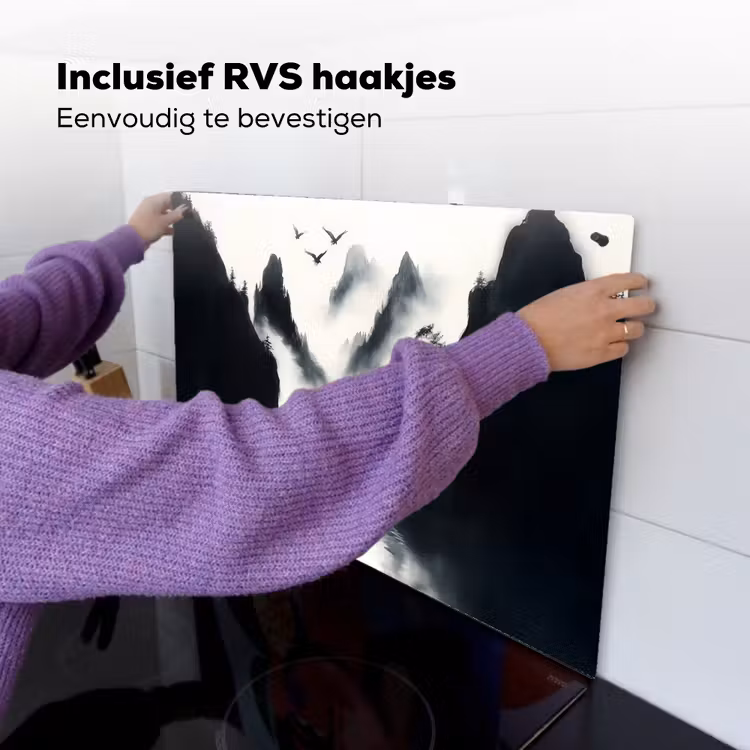 Roeiboot - Mistig - Bergen - Vogels Inductie beschemer met haakjes klein -ky-ophangen-nl