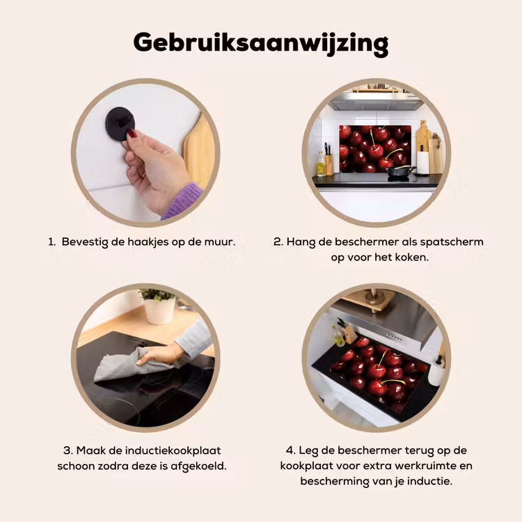 Rood - Fruit - Kersen Inductie beschemer met haakjes klein -ky-gebruik-nl